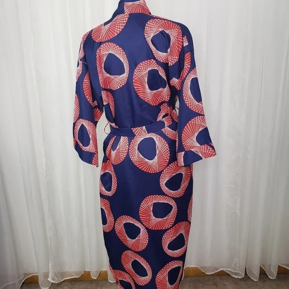 Vintage B. Cohen for Saks Fifth Avenue kimono robe blue red geometric pattern - Picture 9 of 13